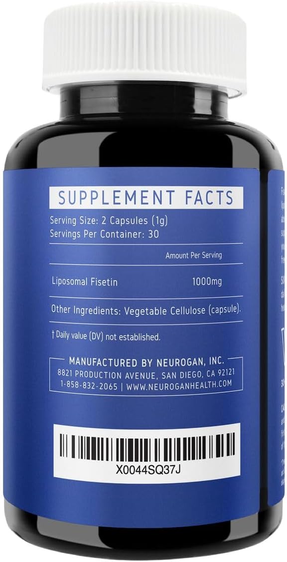 High Potency Liposomal Fisetin for Memory and Focus | 500mg Per Serving Brain Supplement | Polyphenol Rich Anti-Aging Formula | 60 Capsules