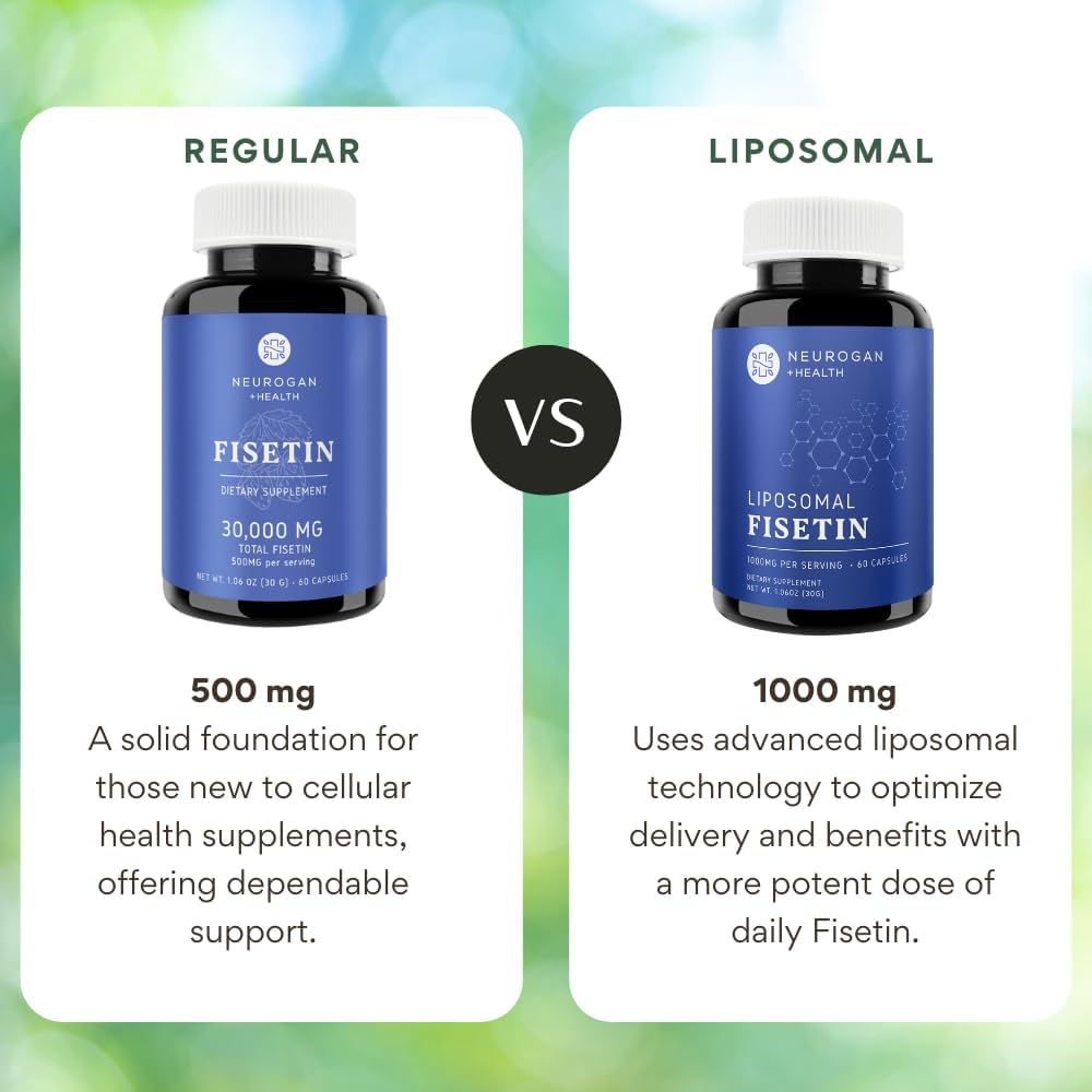 High Potency Liposomal Fisetin for Memory and Focus | 500mg Per Serving Brain Supplement | Polyphenol Rich Anti-Aging Formula | 60 Capsules