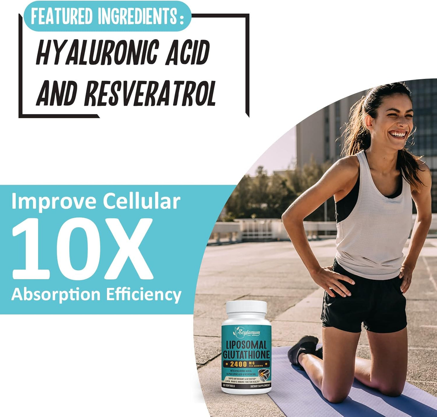 High Potency Liposomal Glutathione Softgels with Hyaluronic Acid & Resveratrol - 2400mg, 480 Softgels for Detox & Immune Support