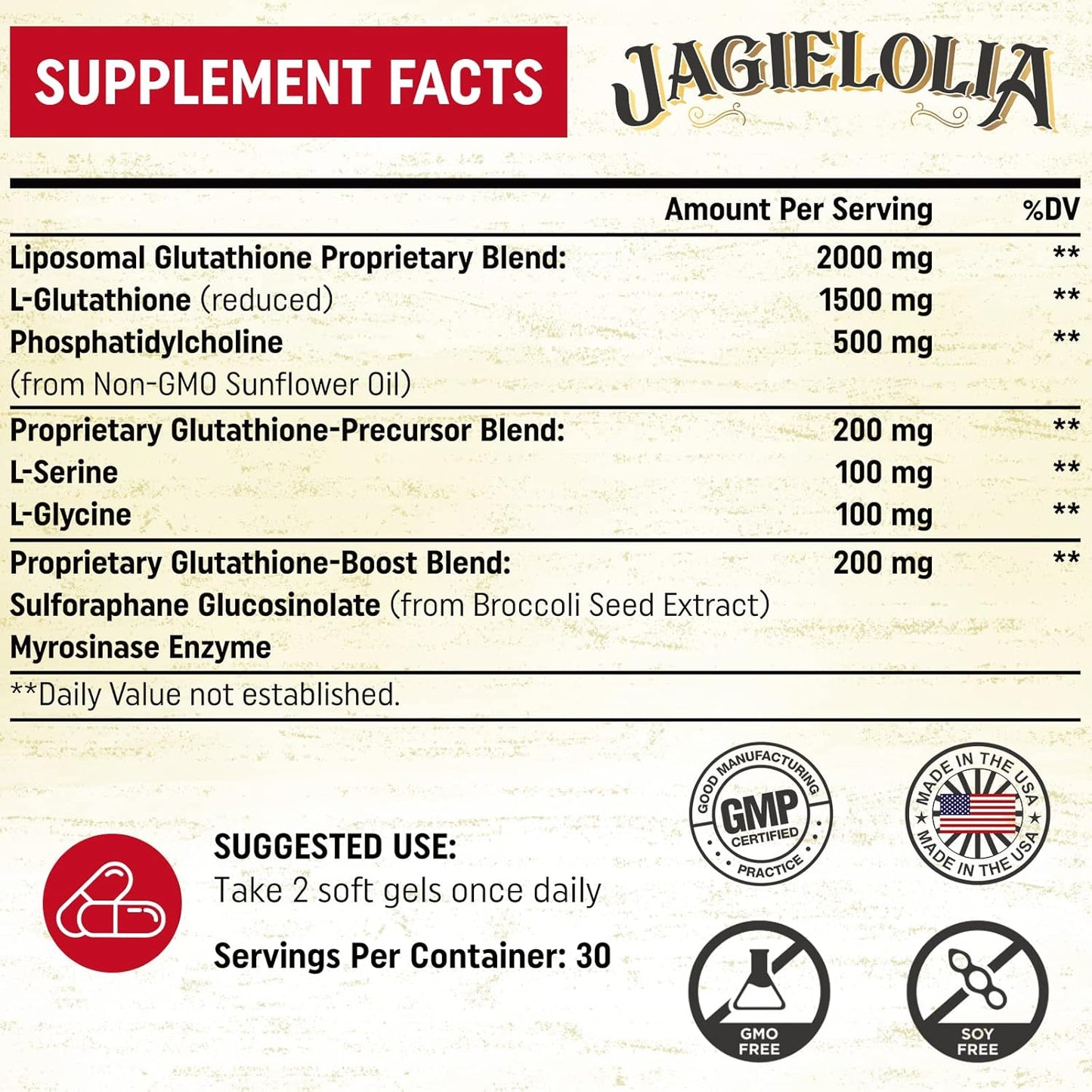 High Potency Liposomal Glutathione Softgels with L-Serine, L-Glycine & Sulforaphane - Enhanced Absorption for Antioxidant, Detox & Immune Support - 2000mg, 360 Count
