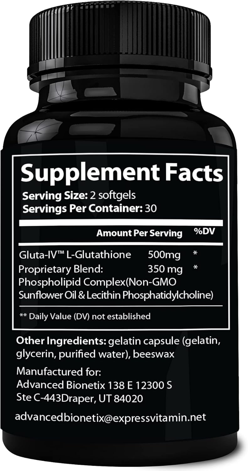 High Potency Liposomal Glutathione Supplement | 60 Softgels | Antioxidant w/Gluta-IV™ | 100X Absorption | Advanced Bionetix