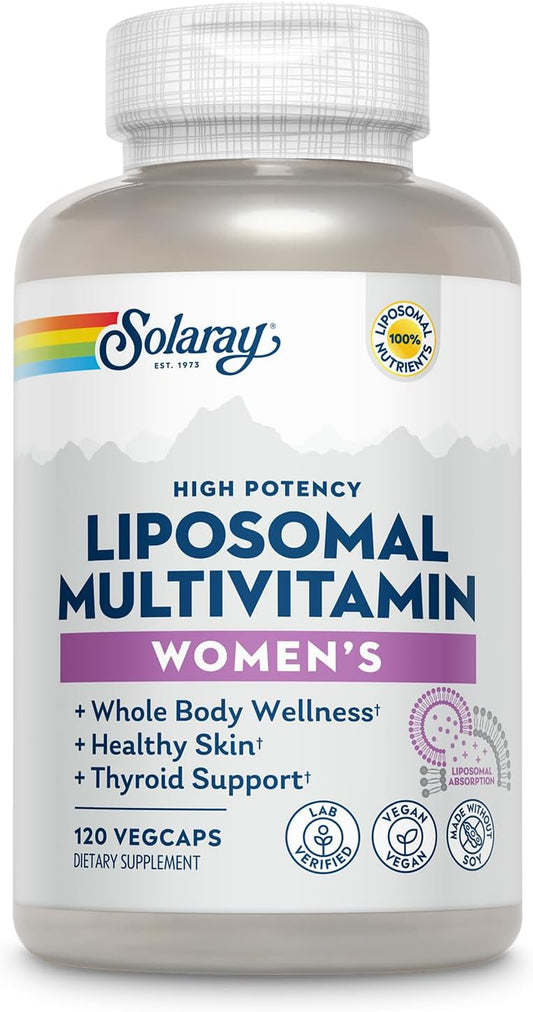 High Potency Liposomal Multivitamin for Women with Iron, Vitamin D, B12, and CoQ10 - Vegan, 120 VegCaps - Immune and Bone Health Support