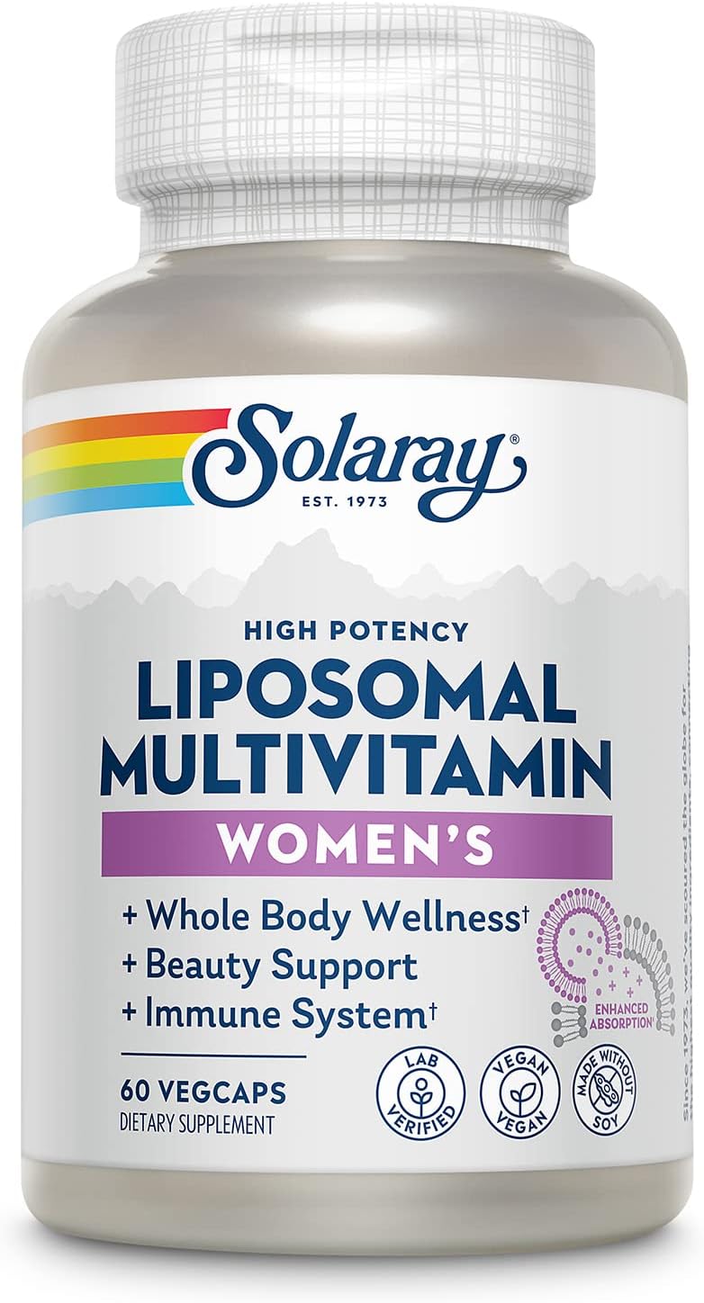 High Potency Liposomal Multivitamin for Women with Iron, Vitamin D, B12, Biotin, CoQ10 - Vegan, Immune Support, Bone Health - 30 Servings, 60 VegCaps