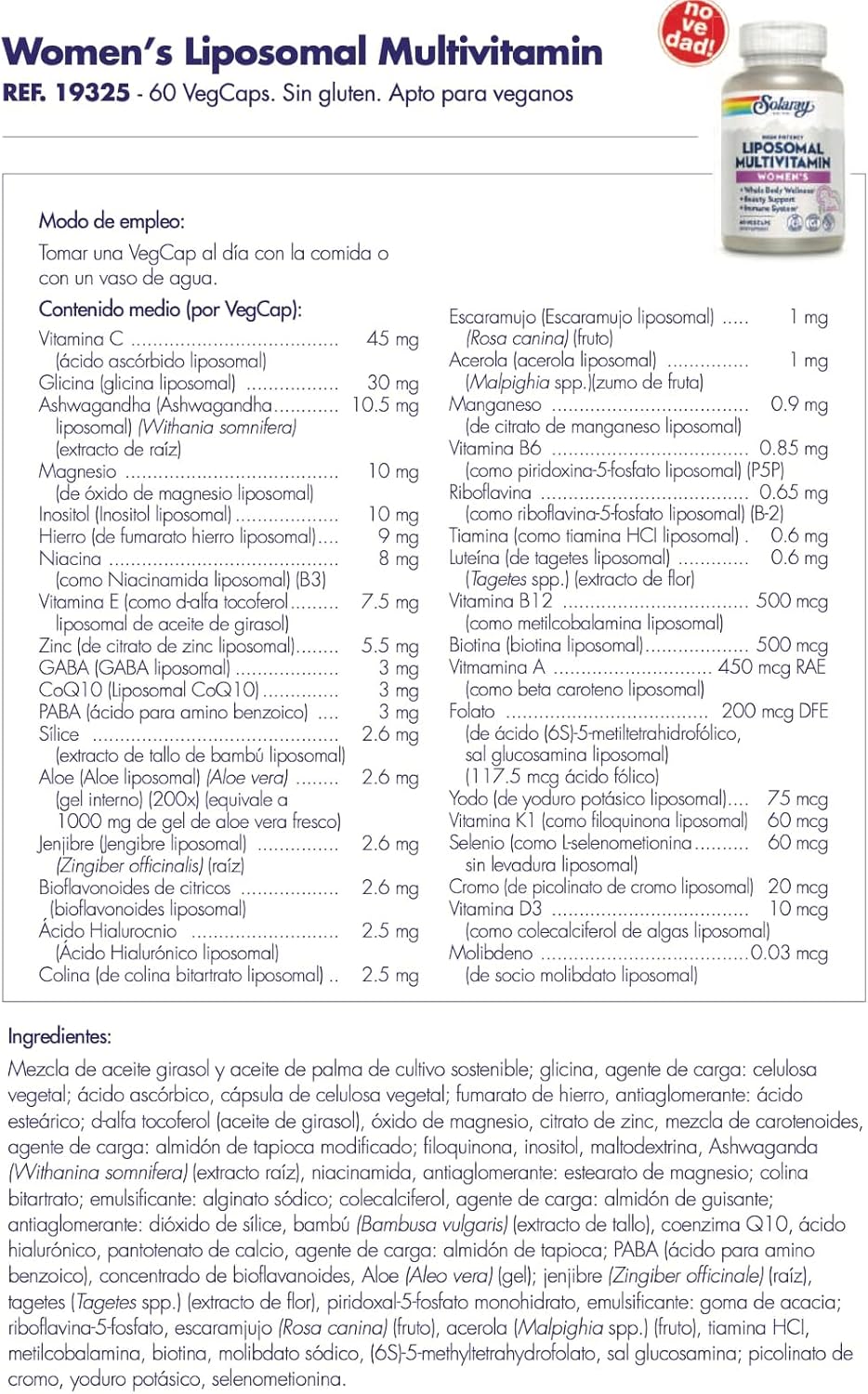 High Potency Liposomal Multivitamin for Women with Iron, Vitamin D, B12, and CoQ10 - Vegan, 120 VegCaps - Immune and Bone Health Support