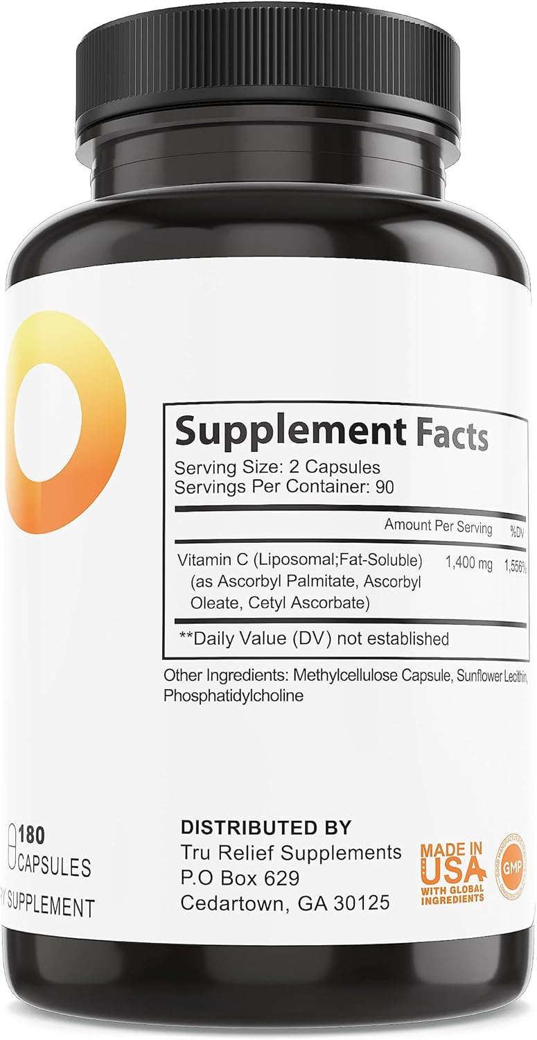 High Potency Liposomal Vitamin C 1400mg - Immune Support with Enhanced Absorption, 180 Capsules