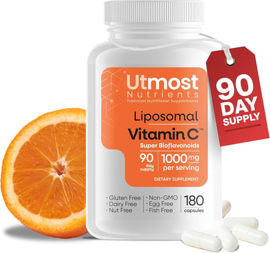 High Potency Liposomal Vitamin C with Super Bioflavonoids - 1000MG Vitamin C and 100MG Bioflavonoid Complex - Natural Wellness Supplement for Adults - 180 Capsules