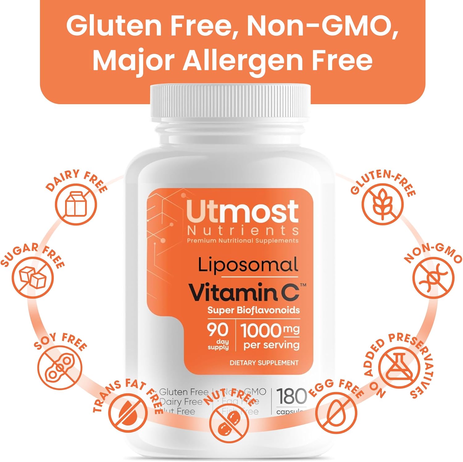 High Potency Liposomal Vitamin C with Super Bioflavonoids - 1000MG Vitamin C and 100MG Bioflavonoid Complex - Natural Wellness Boost for Adults - 180 Capsules