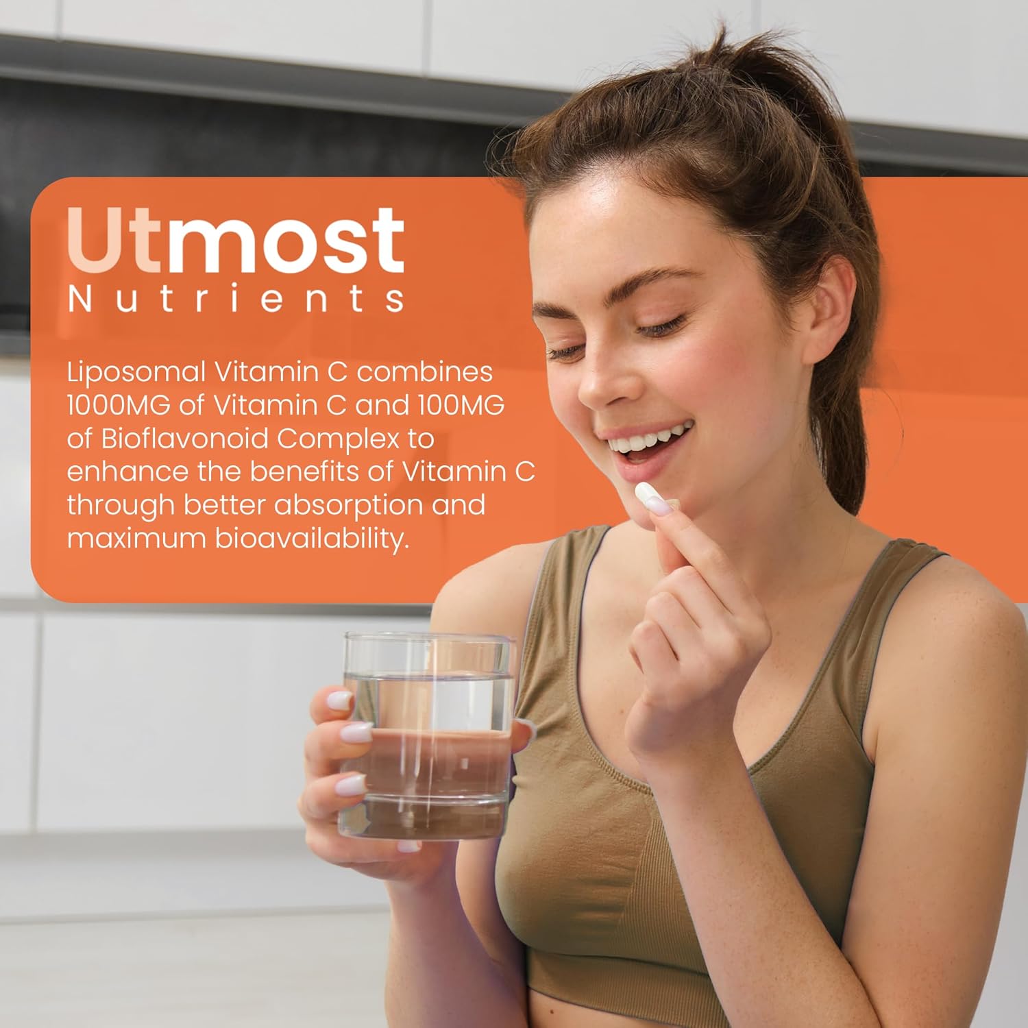 High Potency Liposomal Vitamin C with Super Bioflavonoids - 1000MG Vitamin C and 100MG Bioflavonoid Complex - Natural Wellness Supplement for Adults - 180 Capsules