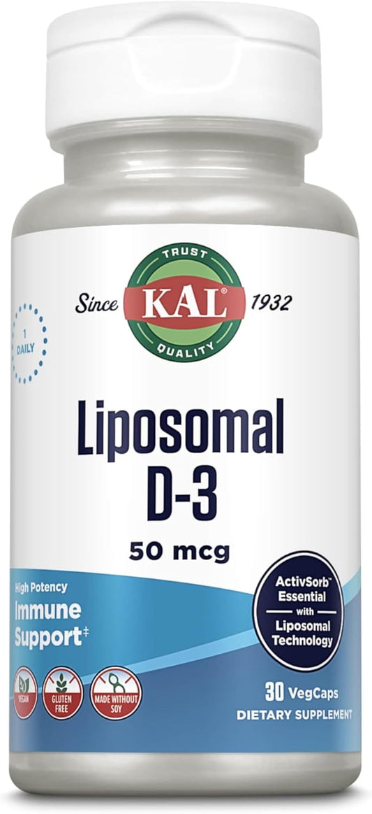 High Potency Liposomal Vitamin D3 Capsules, 50 mcg, Immune Support, Vegan & Gluten-Free, 30 Servings