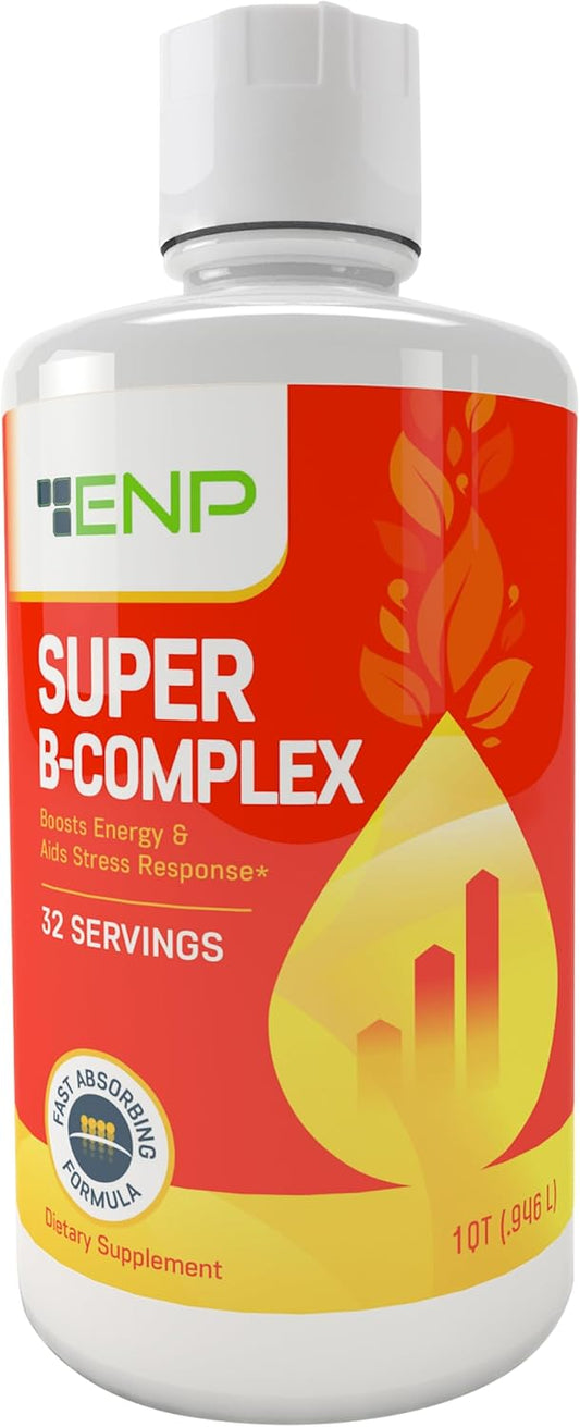 High Potency Liquid B-Complex Vitamin Supplement | 500mg B12, 50mg B6 | 32oz Bottle | Energy Boost & Stress Relief