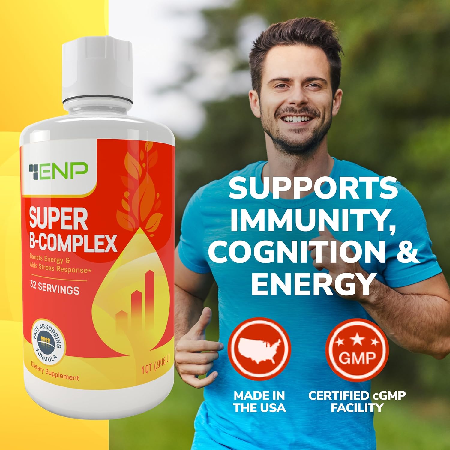 High Potency Liquid B-Complex Vitamin Supplement | 500mg B12, 50mg B6 | 32oz Bottle | Energy Boost & Stress Relief