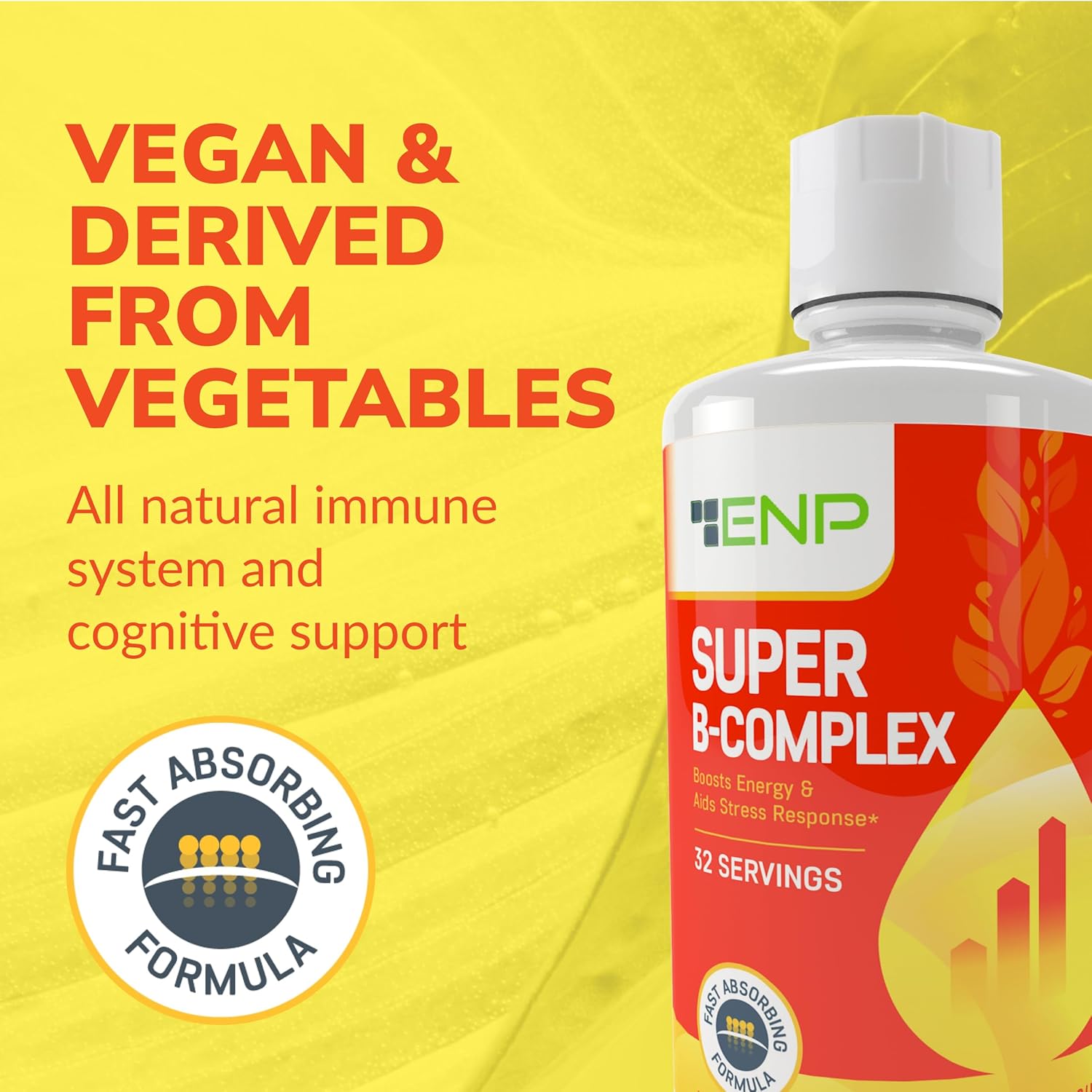 High Potency Liquid B-Complex Vitamin Supplement | 500mg B12, 50mg B6 | 32oz Bottle | Energy Boost & Stress Relief