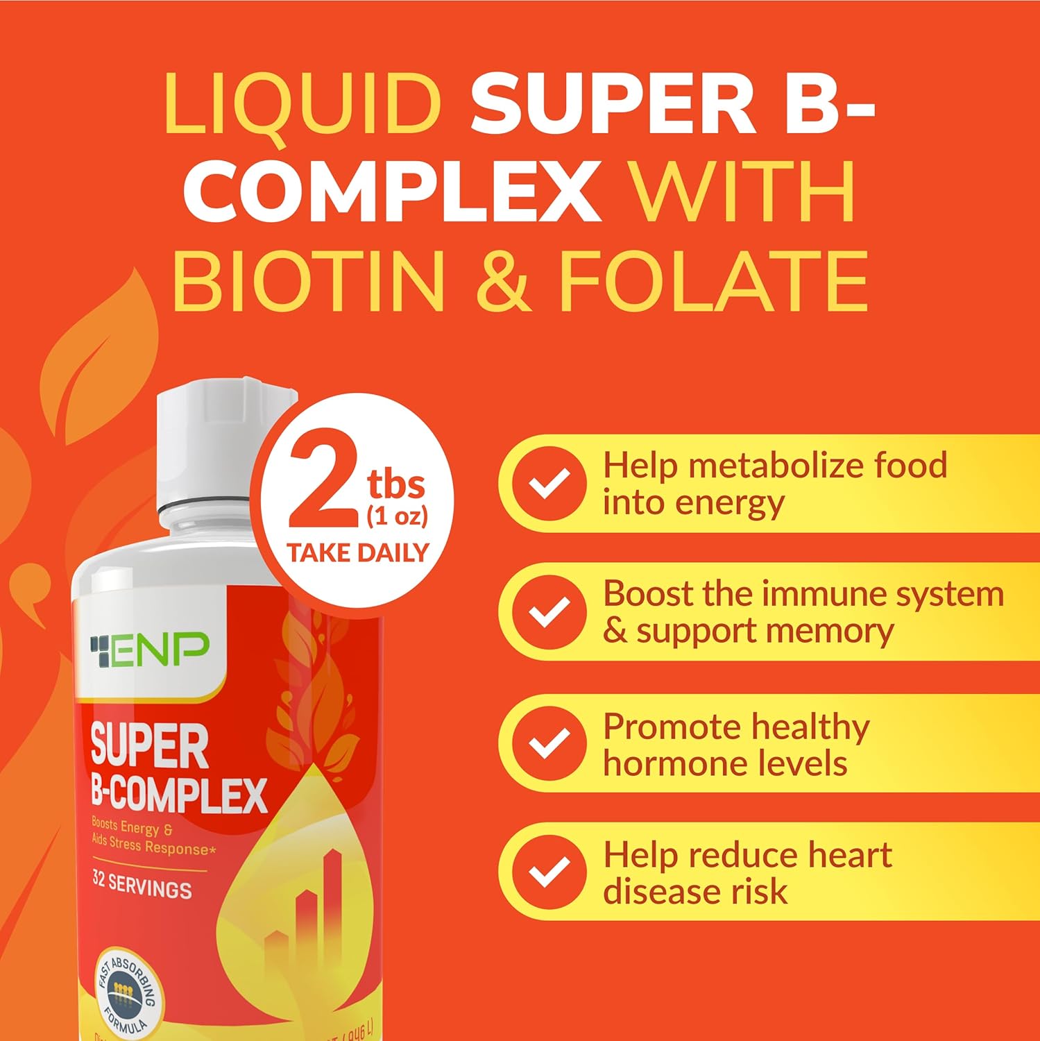 High Potency Liquid B-Complex Vitamin Supplement | 500mg B12, 50mg B6 | 32oz Bottle | Energy Boost & Stress Relief