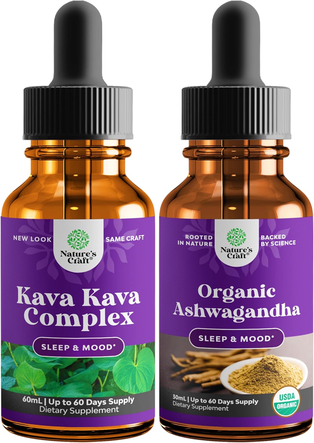 High Potency Liquid Kava Kava and Ashwagandha Drops Bundle - Organic Stress Relief and Mood Support with Vegan Ashwagandha Root Extract