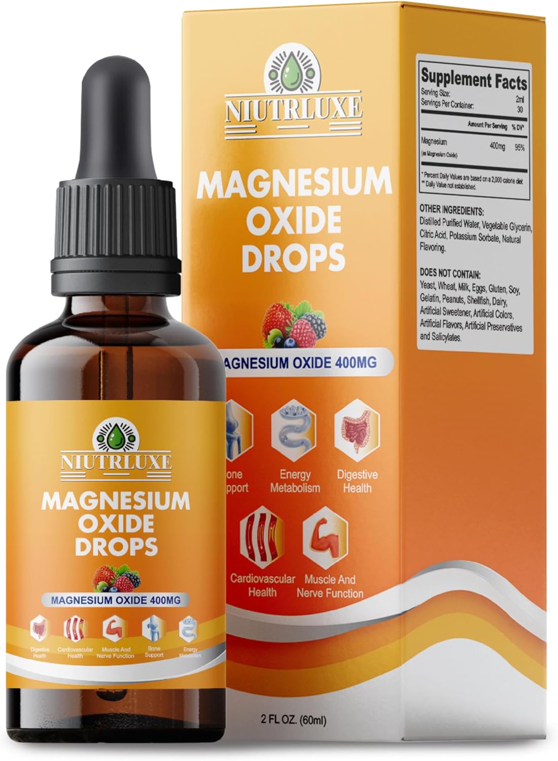 High Potency Liquid Magnesium Oxide Drops - Bone, Muscle, Heart Health Supplement - Easy-to-Absorb Sublingual Formula - 60ml - BoostGo Australia