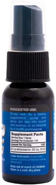 High-Potency Liquid Vitamin B12 Methylcobalamin Spray, 1 oz - Pure Advantage Formula