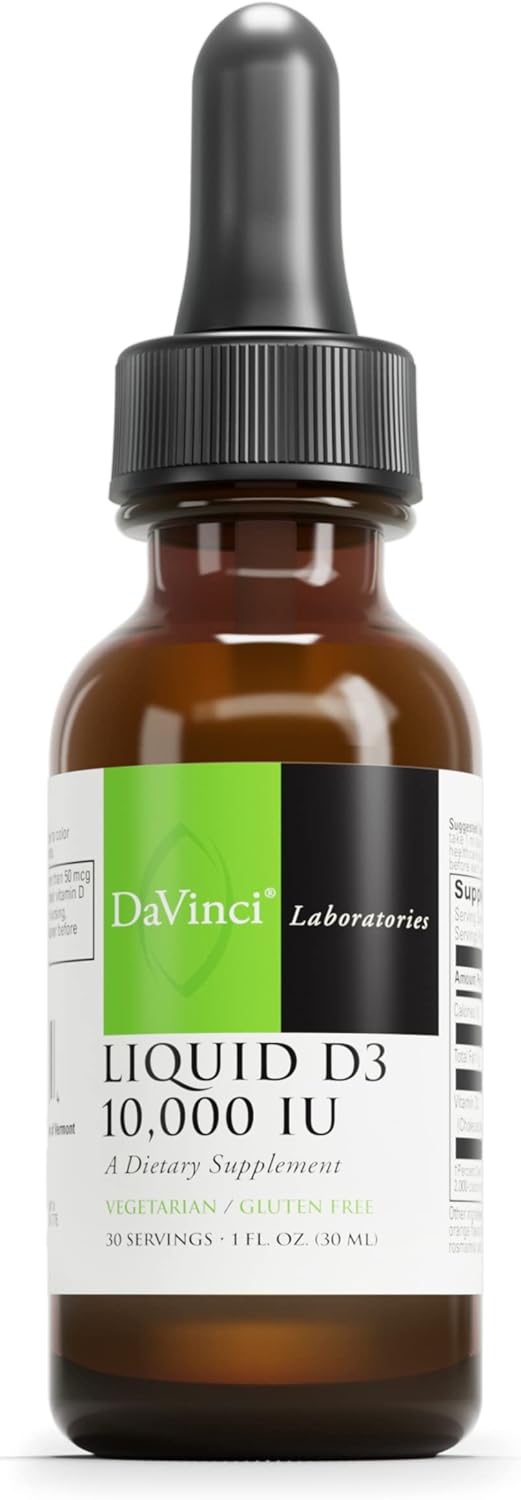 High Potency Liquid Vitamin D3 10,000 IU for Bone, Immune, & Heart Health - Gluten-Free & Vegetarian - 1 Fl Oz (30 Servings)