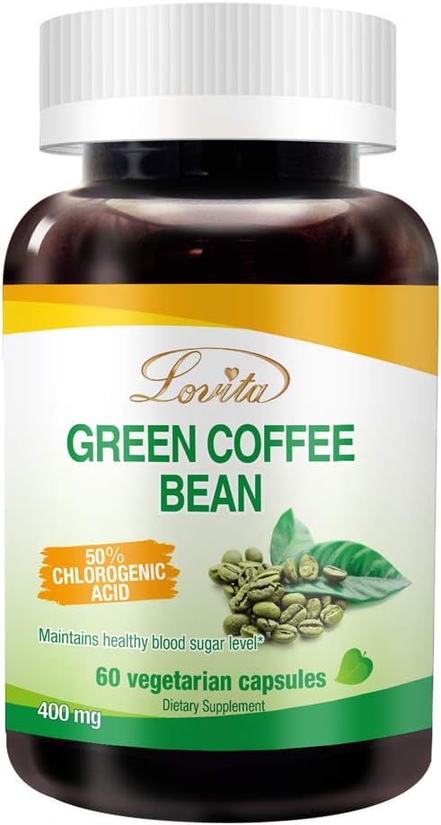 High Potency Lovita Green Coffee Bean Extract - 1600mg, 50% Chlorogenic Acid, Natural Antioxidant Vegan Supplement - 60 Capsules