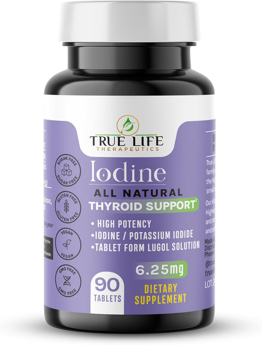 High Potency Lugol's Iodine Tablets 6.25mg - Thyroid Health, Detox, Metabolism, Energy - 90 Tablets