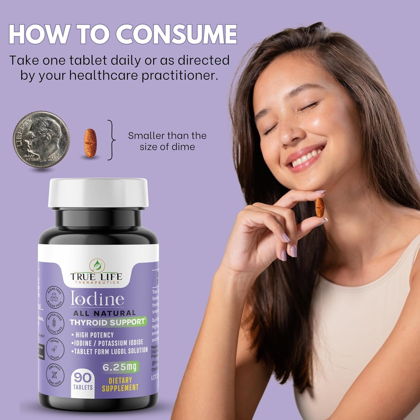 High Potency Lugol's Iodine Tablets 6.25mg - Thyroid Health, Detox, Metabolism, Energy - 90 Tablets