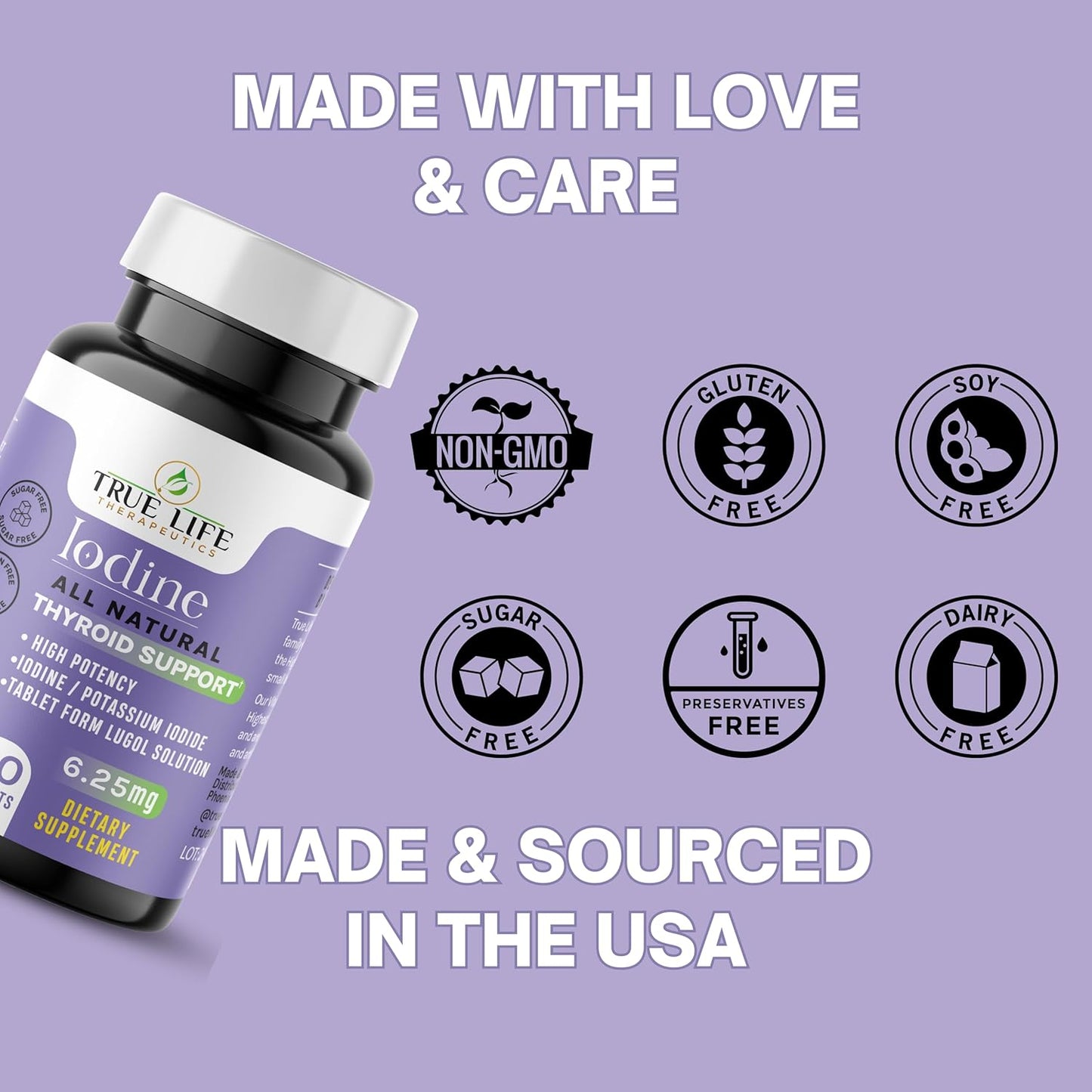 High Potency Lugol's Iodine Tablets 6.25mg - Thyroid Health, Detox, Metabolism, Energy - 90 Tablets