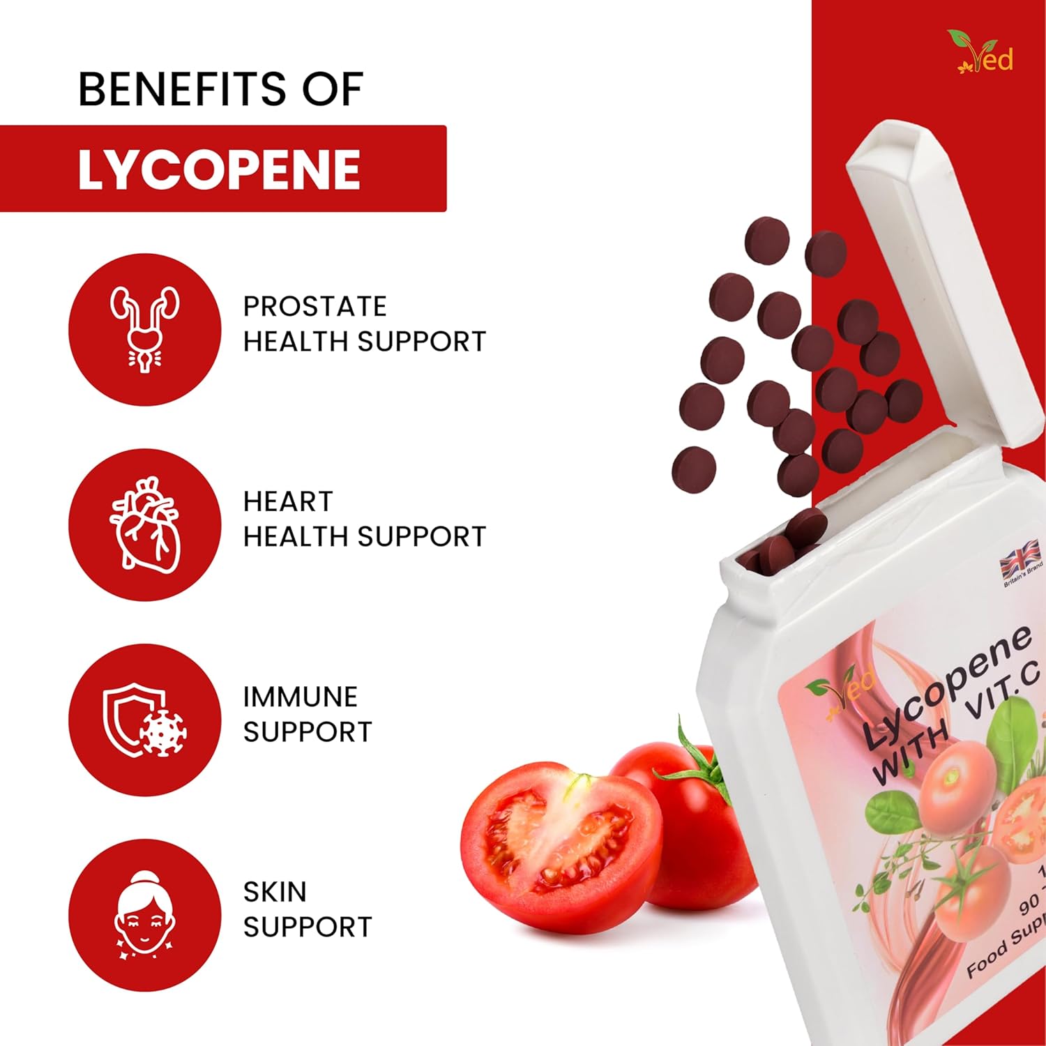 High Potency Lycopene Supplement | 100mg 90 Tablets for Overall Wellness and Antioxidant Support