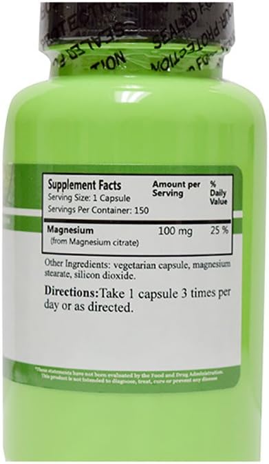 High Potency Magnesium Citrate Supplement - 150 Vegetarian Capsules for Daily Manufacturing