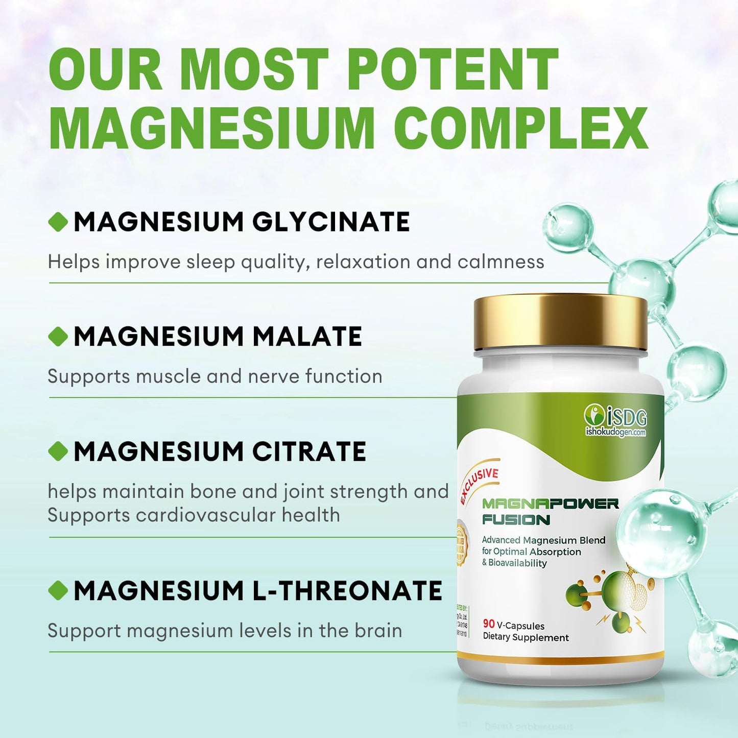 High Potency Magnesium Complex Supplement 300mg - Glycinate, Citrate, Malate & L-Threonate Blend