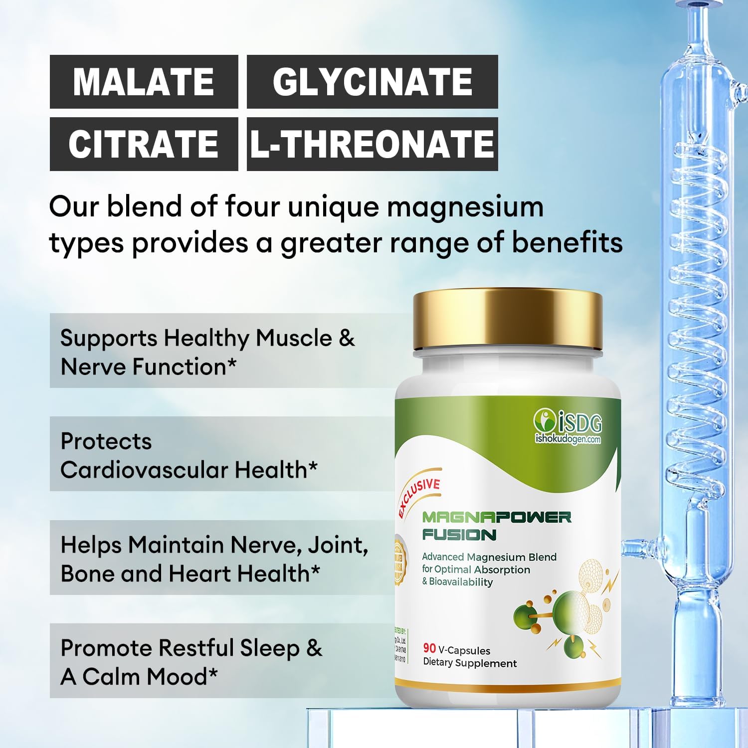 High Potency Magnesium Complex Supplement 300mg - Glycinate, Citrate, Malate & L-Threonate Blend