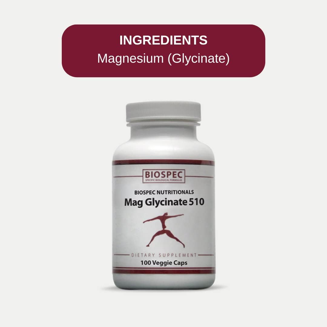 High Potency Magnesium Glycinate 510 for Stress, Heart Health, Energy & Metabolism - 100 Capsules