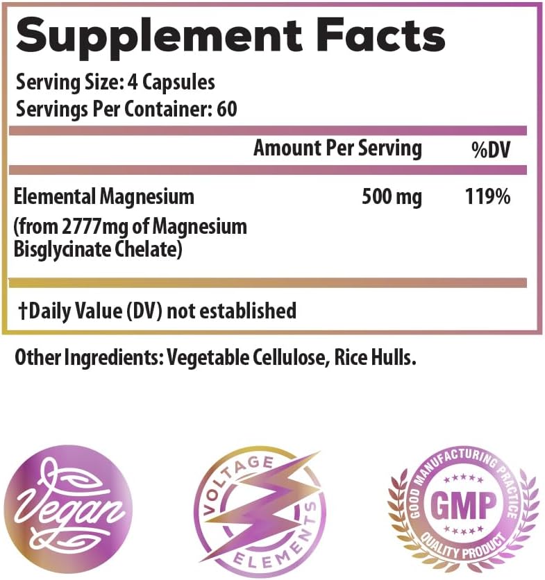 High-Potency Magnesium Glycinate Chelate Capsules for Relaxation & Sleep - 2777mg Formula with 500mg Elemental Magnesium - Vegan (240ct)