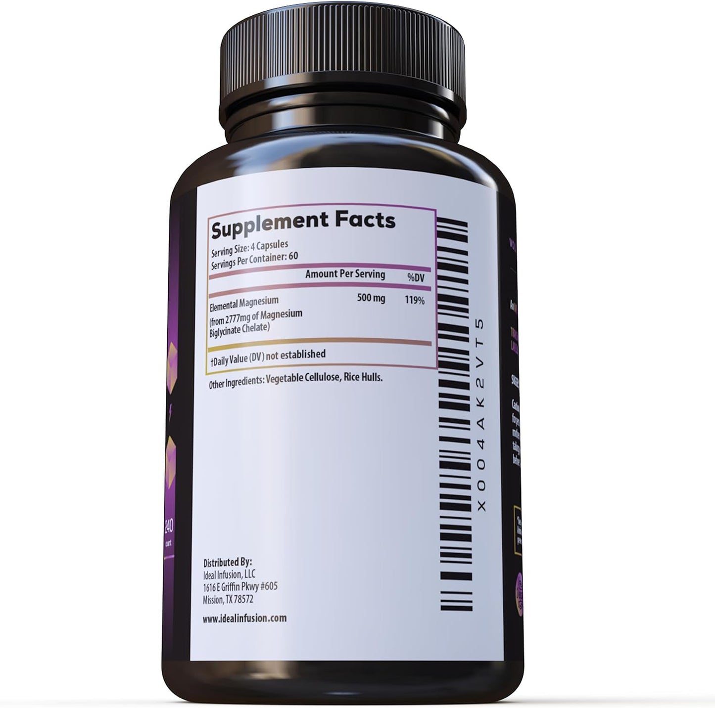 High-Potency Magnesium Glycinate Chelate Capsules for Relaxation & Sleep - 2777mg Formula with 500mg Elemental Magnesium - Vegan (240ct)