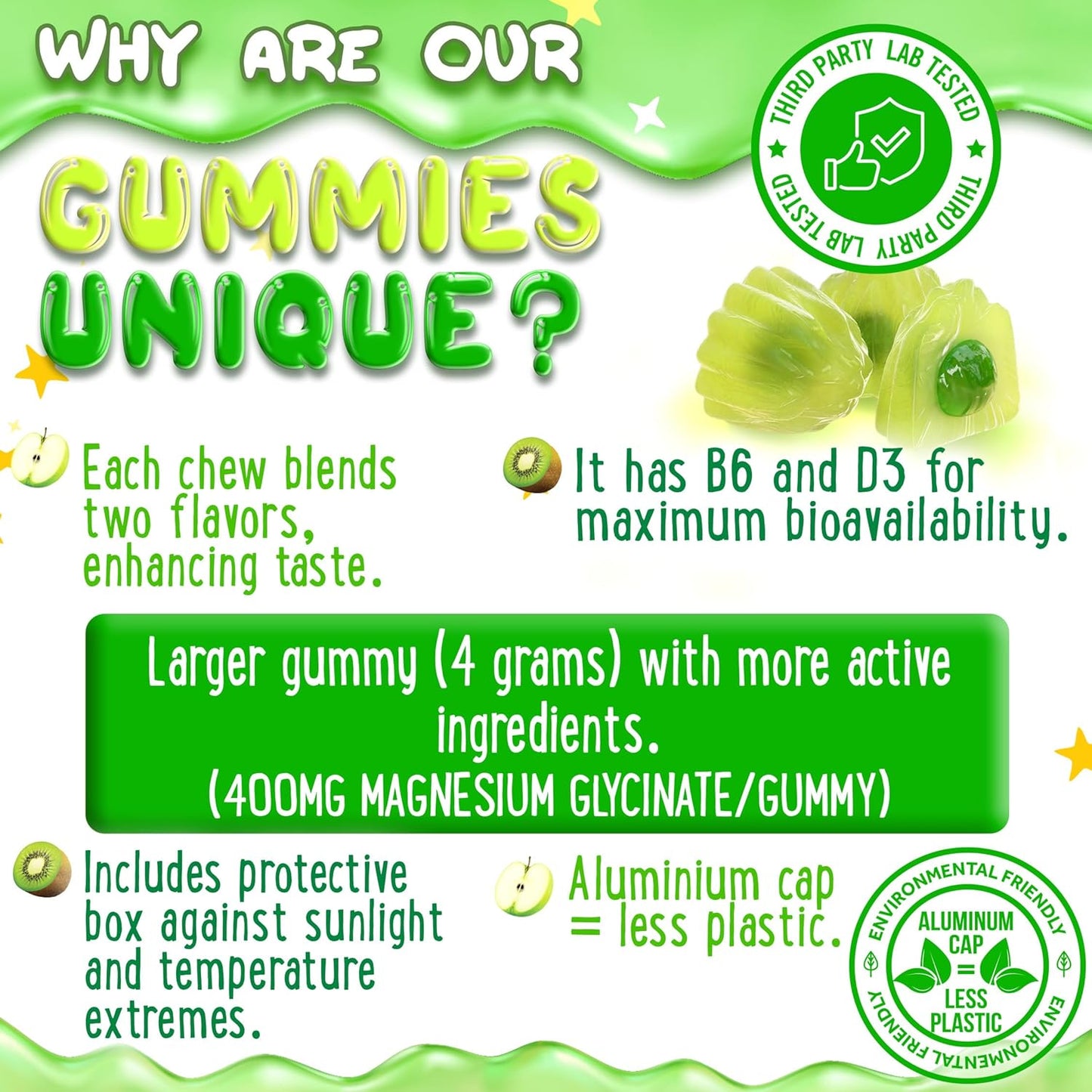 High Potency Magnesium Glycinate Chews with Vitamin D3 & B6 - 60 Calm Chewables for Adults and Kids - Double Flavor Variety Pack