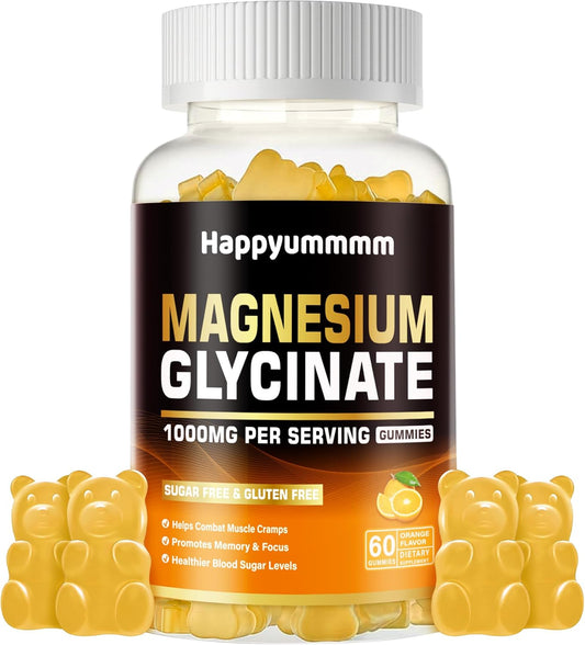 High Potency Magnesium Glycinate Gummies - Sugar Free Supplement with Vitamin D, B6, CoQ10 - 60 Orange Gummies for Calm Mood & Sleep Support