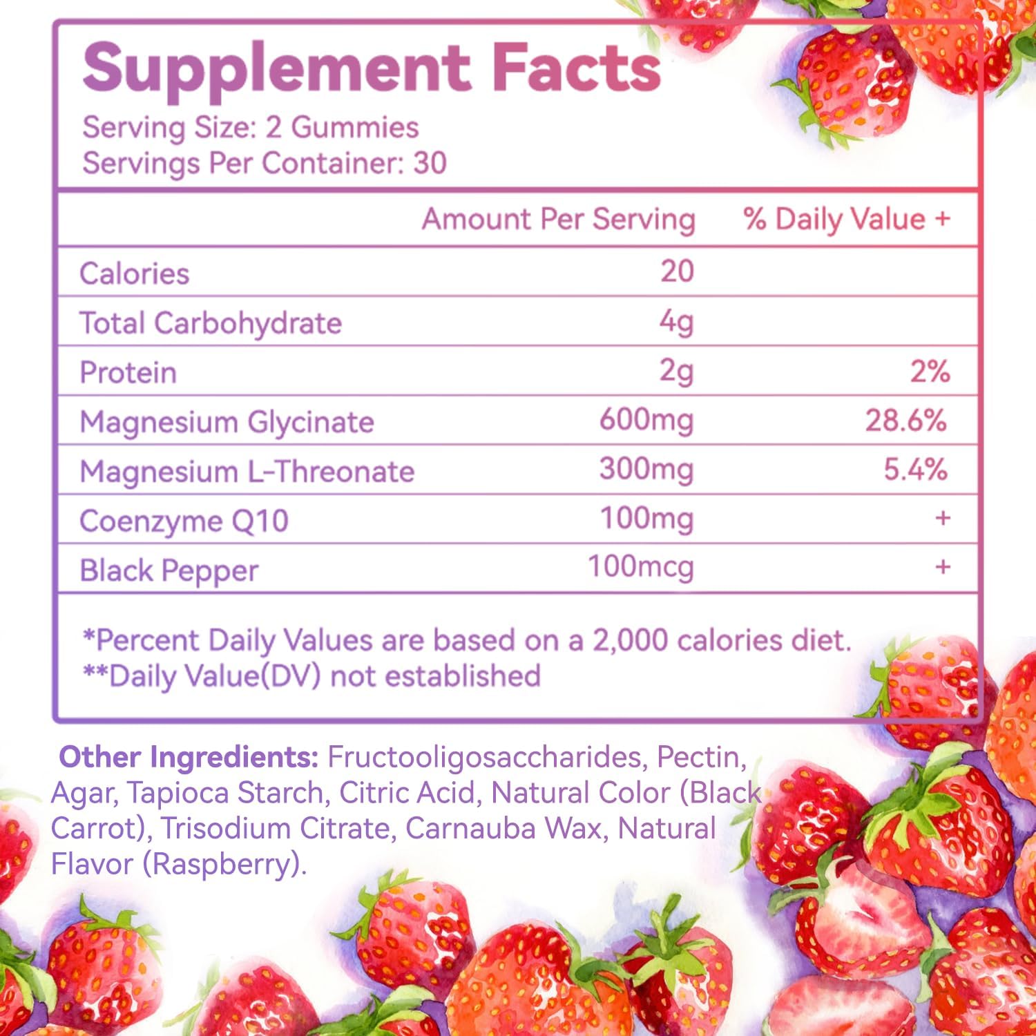 High Potency Magnesium Glycinate Gummies with L-Threonate, CoQ10, and Black Pepper - 600mg - Vegan - 60 Count