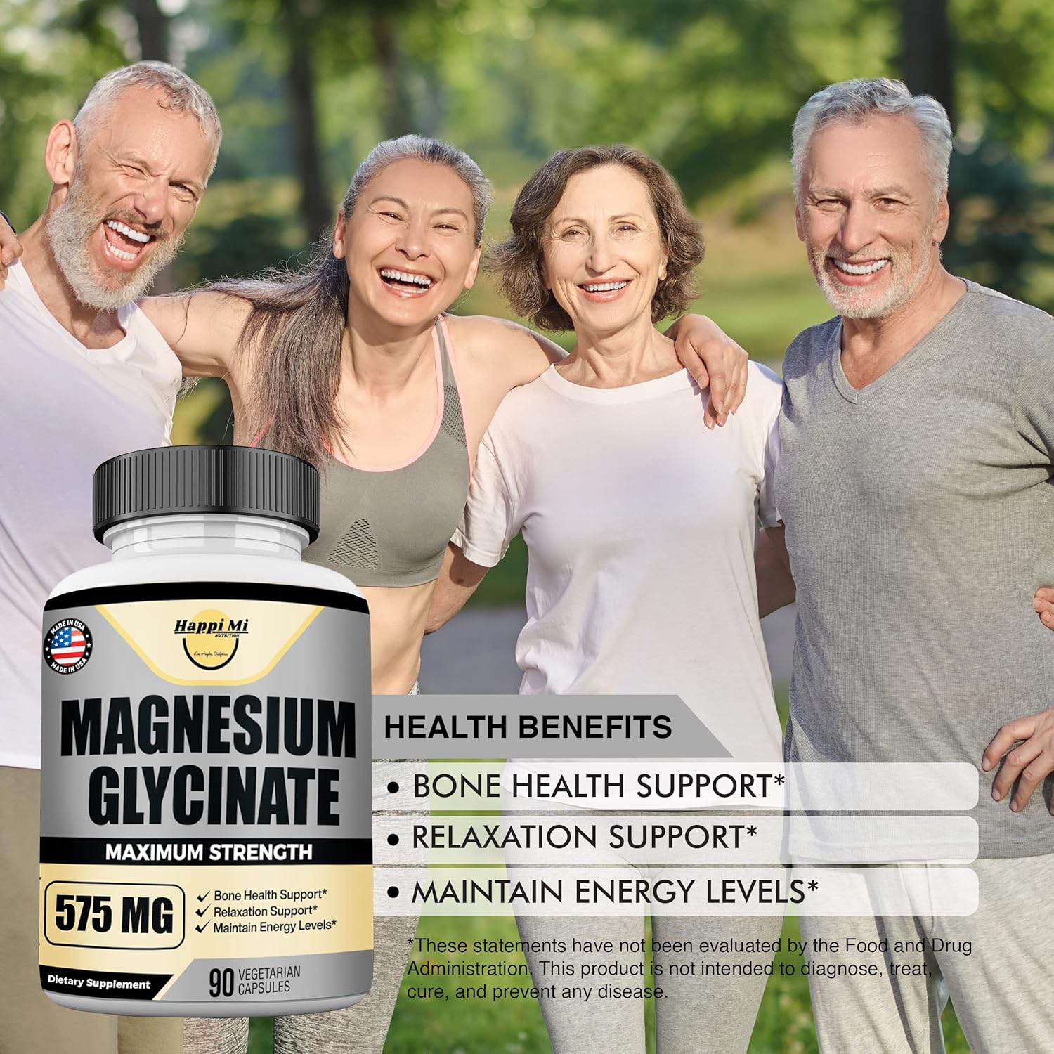 High Potency Magnesium Glycinate Supplement for Muscle & Bone Health - 90 Vegan Capsules, 575mg per Serving, Non-GMO, Promotes Relaxation & Mood Balance