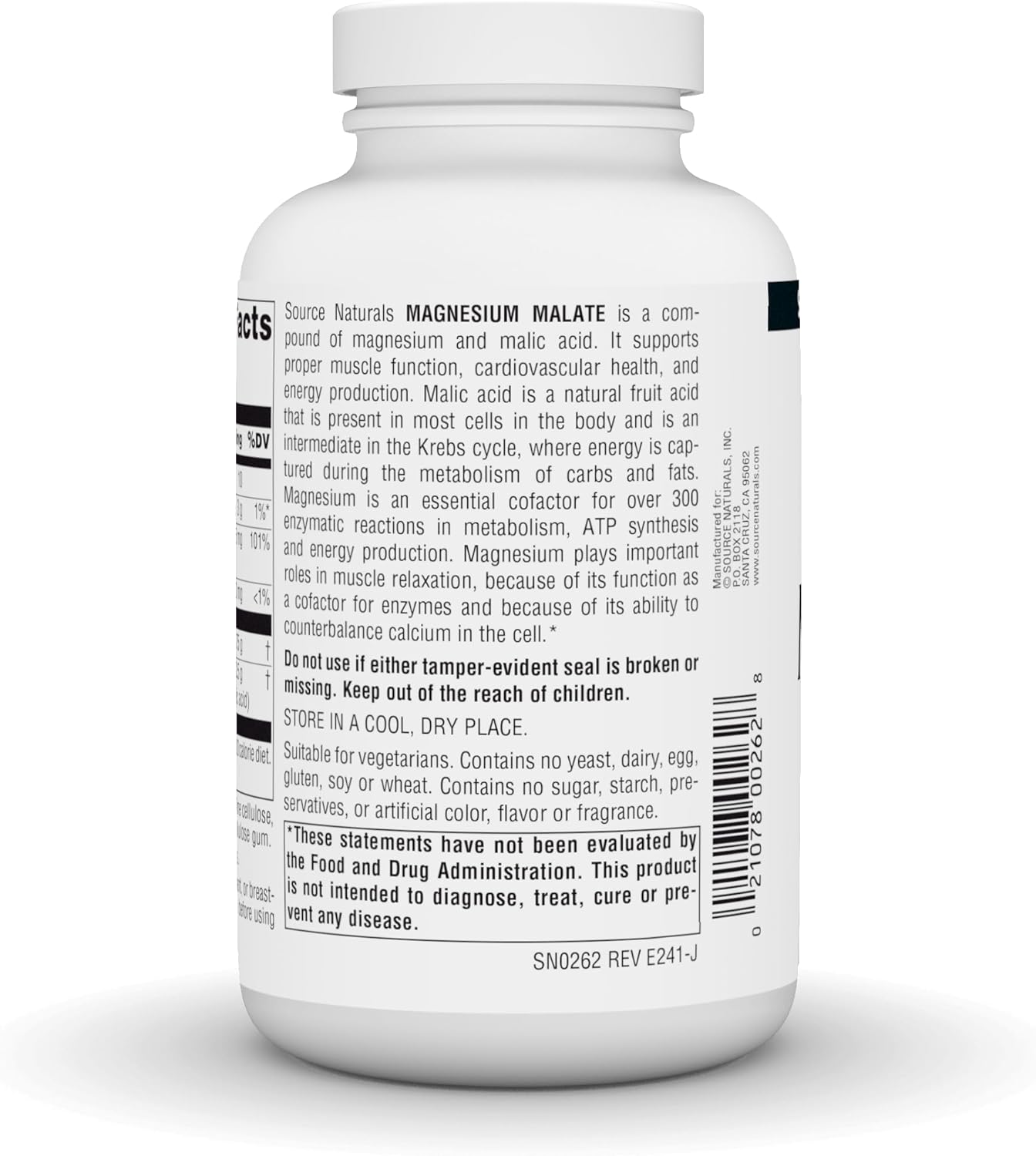 High Potency Magnesium Malate Supplement - 3750mg Per Serving - 180 Tablets - Source Naturals