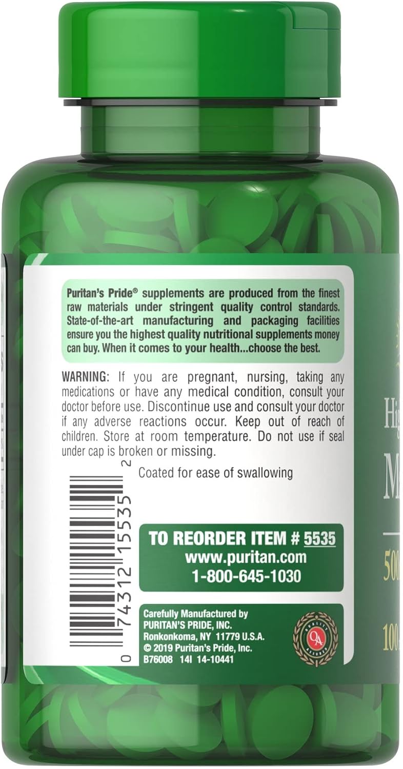 High Potency Magnesium Tablets - 500 mg, 100 Count by Puritan's Pride - BoostGo Australia