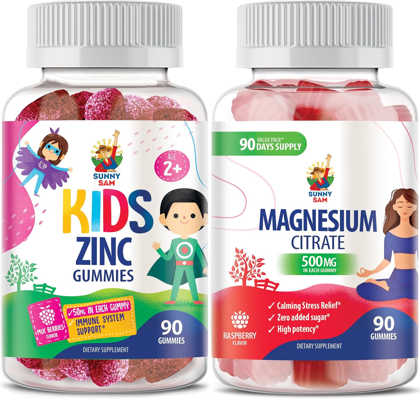 High Potency Magnesium & Zinc Gummies for Kids and Adults - Sunny Sam Brand