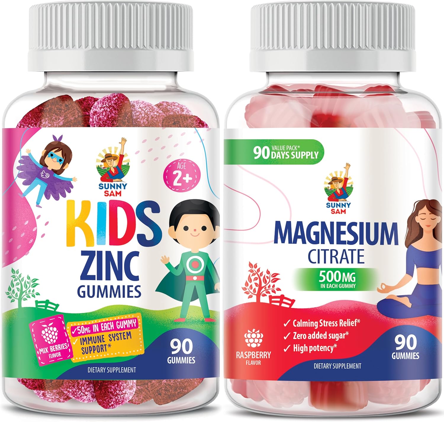 High Potency Magnesium & Zinc Gummies for Kids and Adults - Sunny Sam Brand