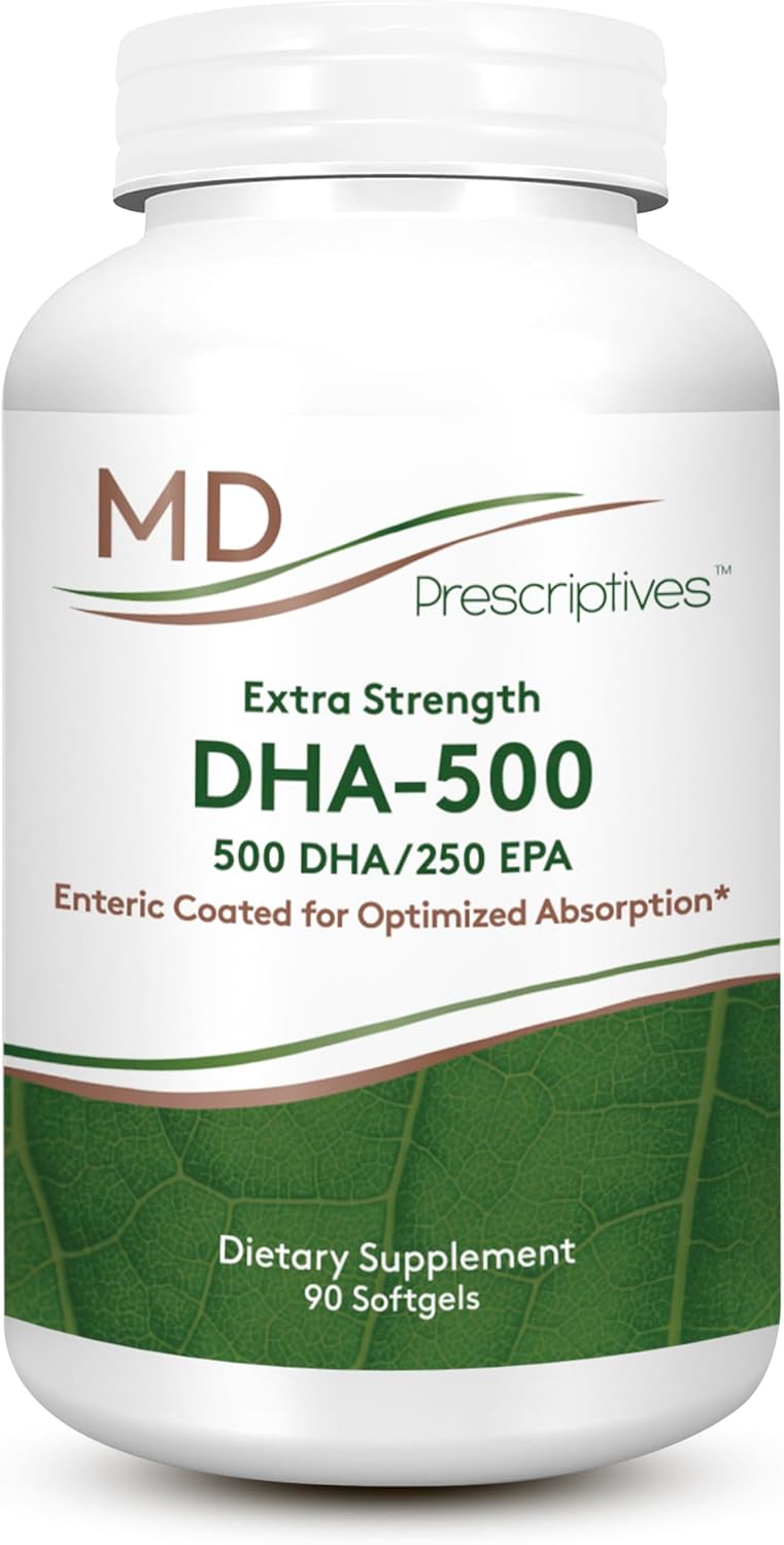 High Potency MD Prescriptives DHA-500 Omega 3 Supplement - Enteric Coated for Maximum Absorption - Daily 500mg DHA Softgels - 90 Count