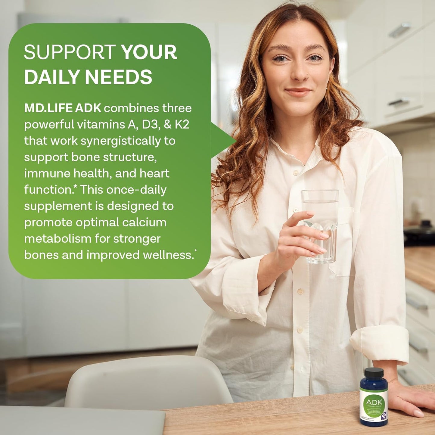 High Potency MD.LIFE Vitamin ADK Supplement for Bone and Heart Health - 60 Capsules - Vitamin D3 K2 A Complex for Strong Bones and Cardiovascular Support