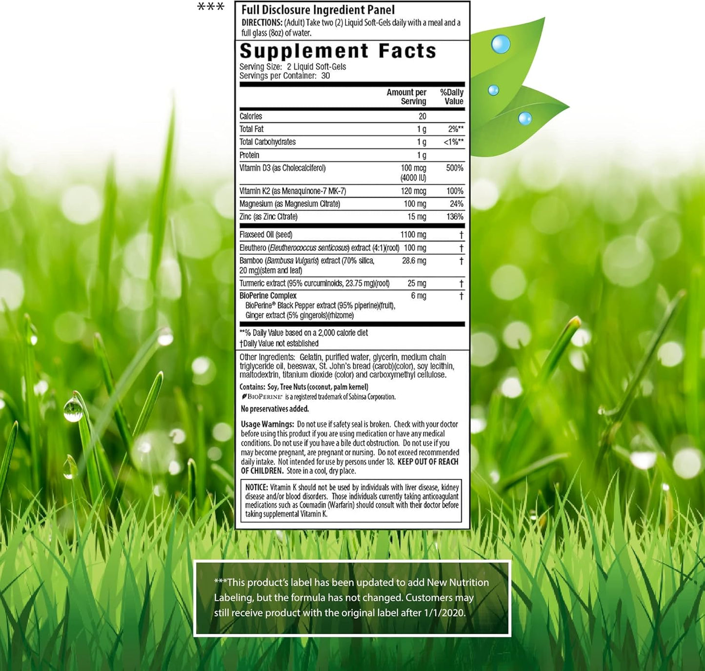 High Potency Mega D3 & K2 with Turmeric Extract for Bone Health, Immunity & Mood - Advanced Absorption Formula - 60 Softgels