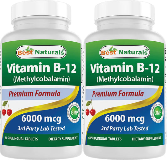 High Potency Methyl B12 Sublingual Tablets - 6000 mcg, 60 Count x 2 Pack