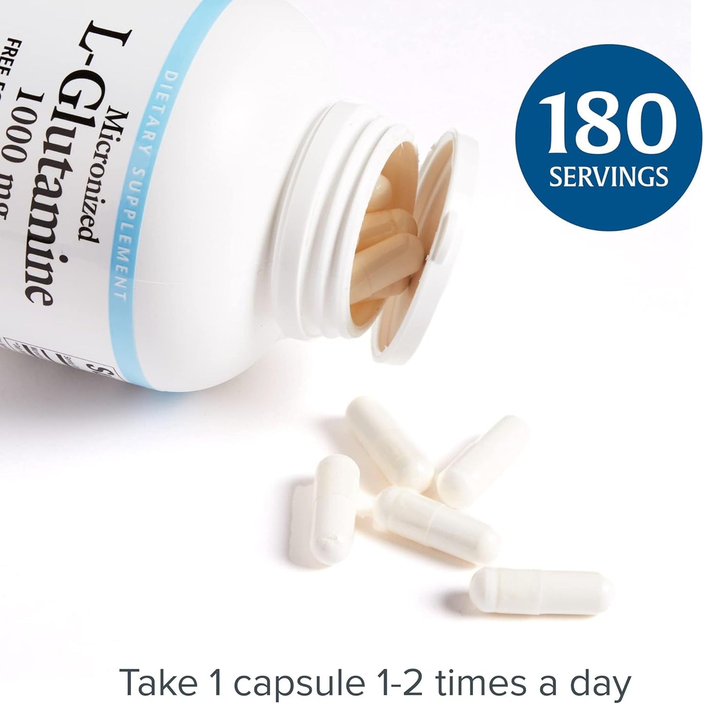 High Potency Micronized L-Glutamine Capsules - Supports Muscle and Immune Health - 180 Count