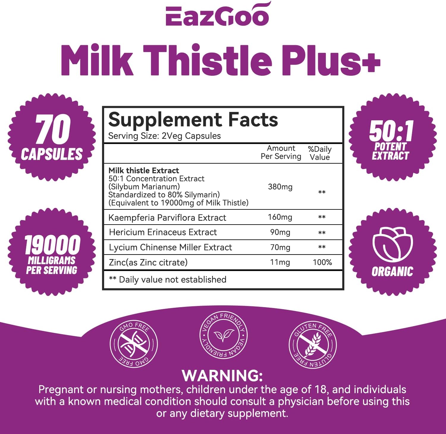High Potency Milk Thistle Capsules for Liver Support - 380mg (19000mg Equivalent) - 80% Silymarin - 70 Vegan Capsules