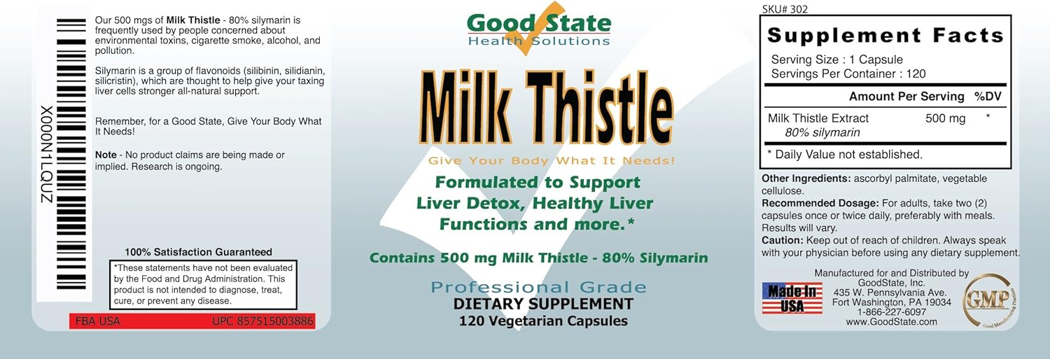 High Potency Milk Thistle Extract - 500mg - 80% Silymarin - 120 Vegetarian Capsules
