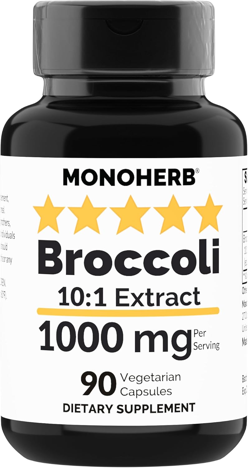High Potency MONOHERB Broccoli Extract Capsules with 1000mg - 90 Vegetarian Capsules - Rich in Sulforaphane for Health