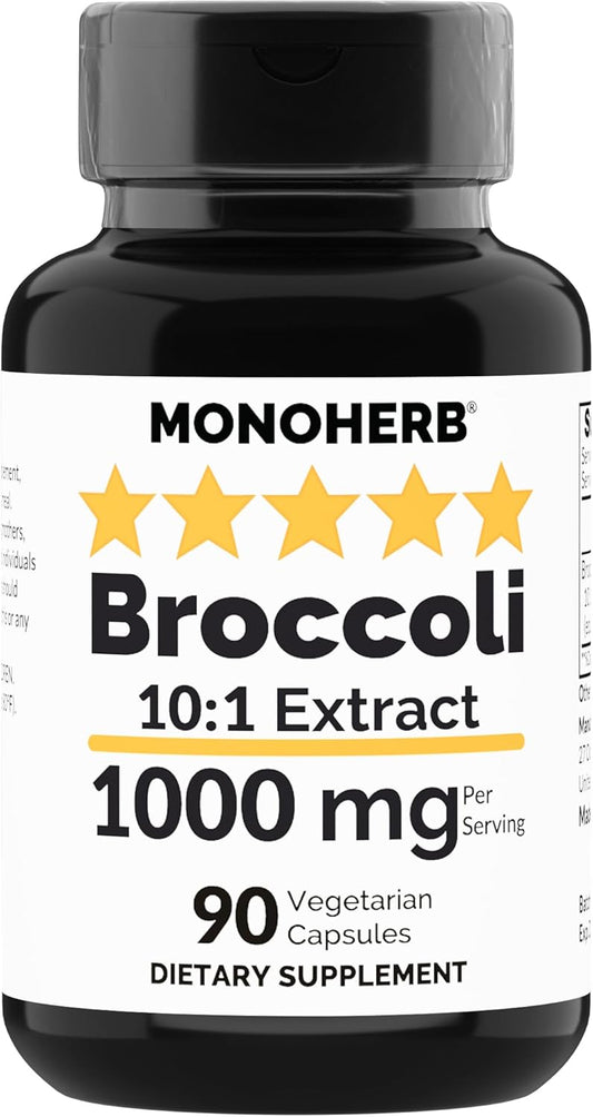 High Potency MONOHERB Broccoli Extract Capsules with 1000mg - 90 Vegetarian Capsules - Rich in Sulforaphane for Health