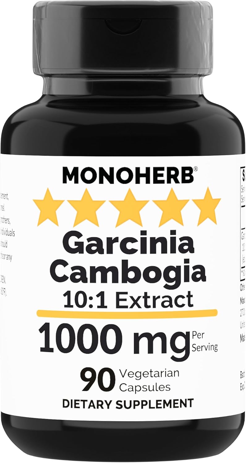 High Potency MONOHERB Garcinia Cambogia Extract Capsules - 1000mg, 90 Veg Caps - 10:1 Concentration